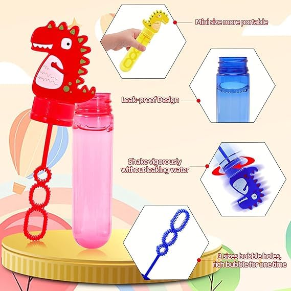24Pcs Dinosaur Bubble Wands,Bubble Wand Bulk for Kid,Dino Bubbles Party Favors for Boys Girls,Assortment Color Bubbles Wands for Dino Themed Birthday Gift Outdoors Activity with 8 Dinosaur Stickers