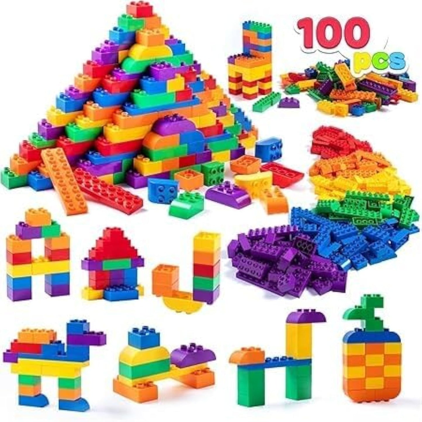 BeyondLuv Building Blocks for Kids Toys For Boys Girls -100Pcs Building & Construction Toys For Kids Blocks|Eductional Toy for Kids Puzzle Games for Kids,Toys For Boys Mega Blocks|Building Block Toys